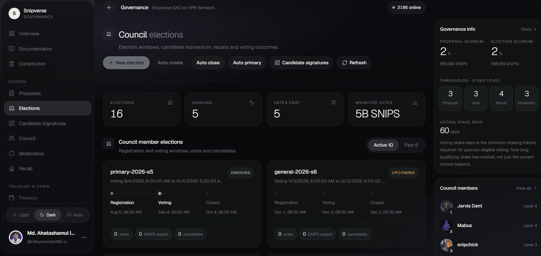 On-chain election interface with live vote counts