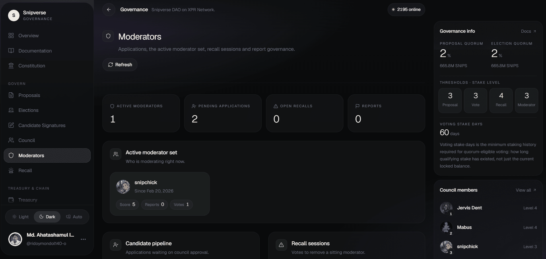 Moderator management interface