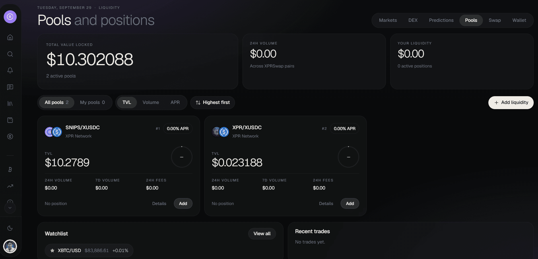 Liquidity pool management with add/remove flow