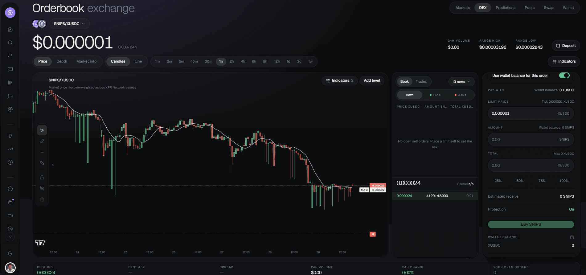 Live order book with buy/sell interface and trade history