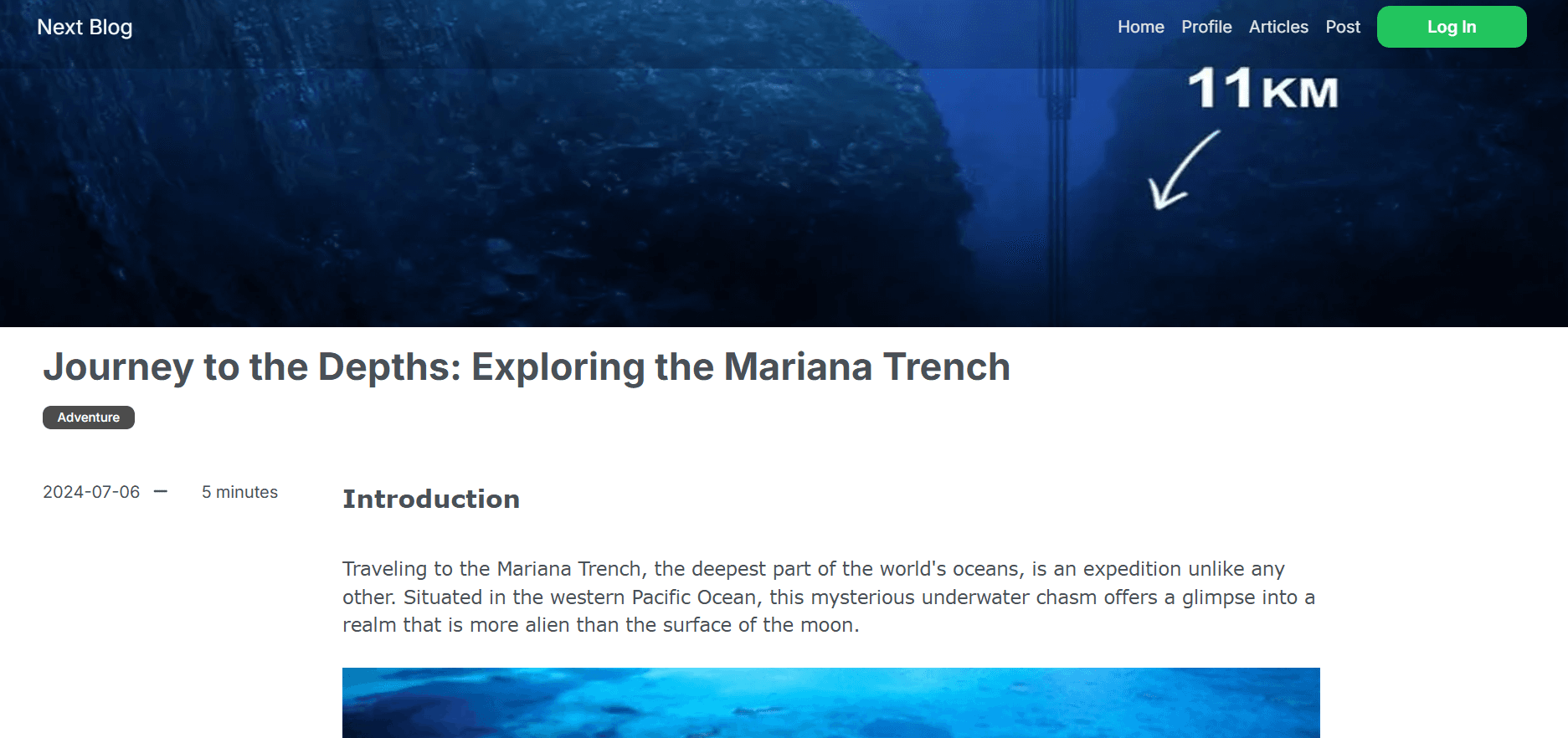 Blog post detail page with full content layout
