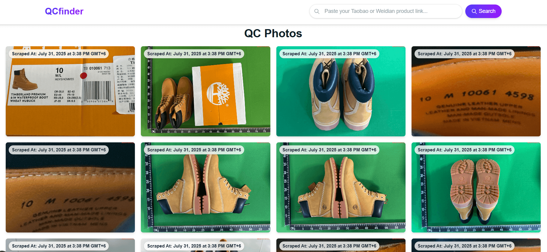 Scraped QC images and product information