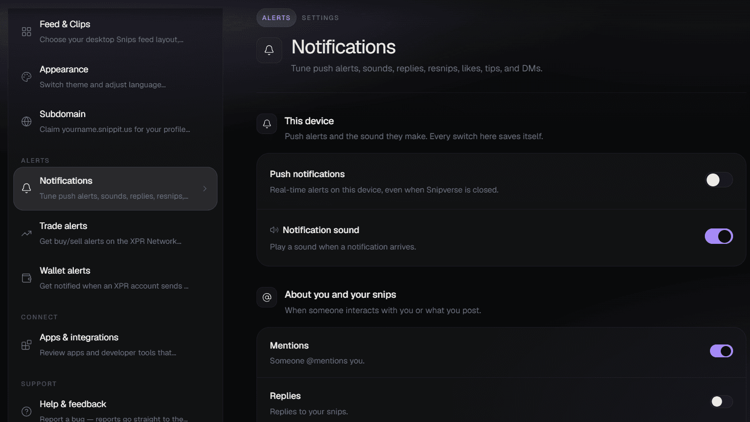 Notification center with push delivery